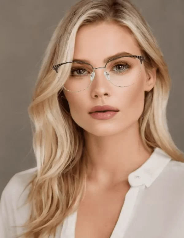 WEBP Chica joven tez blanca usa lentes armazón LOB Mila diseño moderno y dudadero con la tecnología anti blue ray.